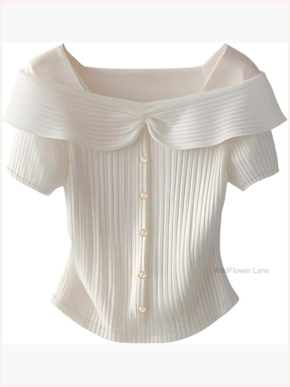 Off Shoulder Pearl Beaded Top Short Sleeve Knit Blouse Dressy Casual